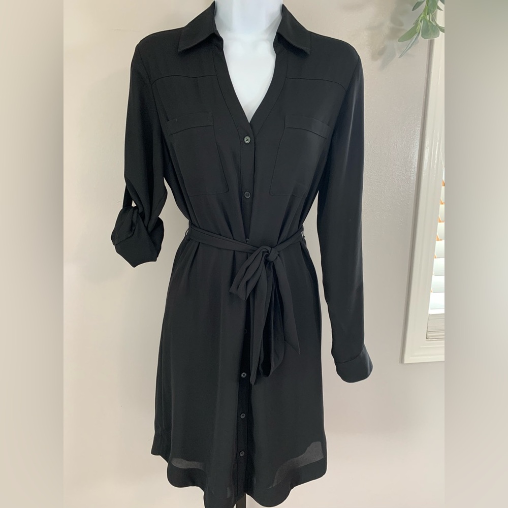 Express Black Button-Up Long Sleeve Dress